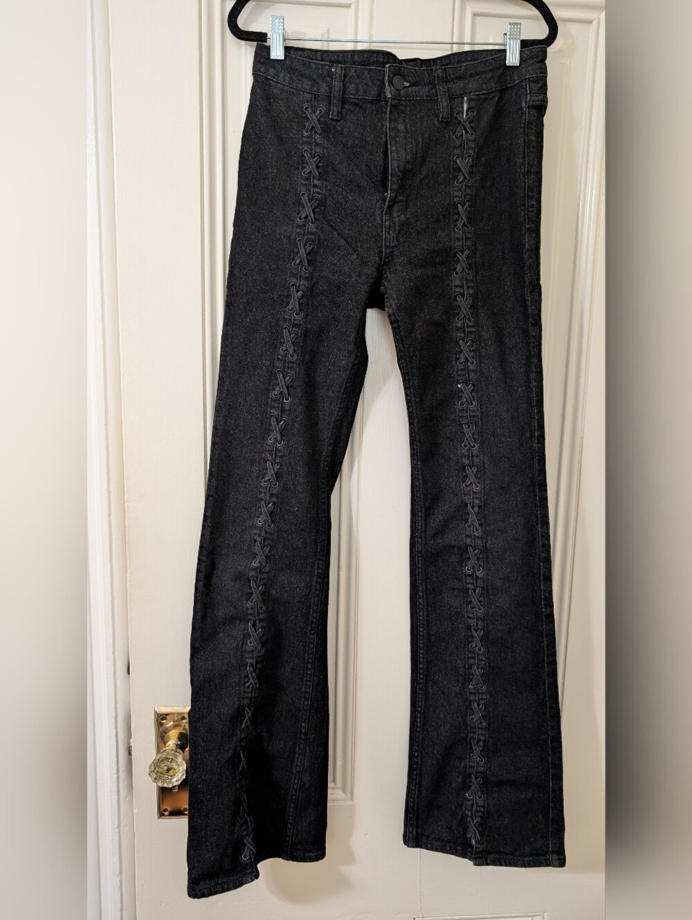 Ksubi Black Boot Cut Jeans with Lace-Up Side Trim